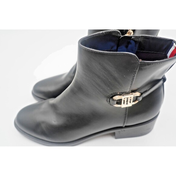 Tommy Hilfiger Women's Black Leather Ankle Gold Buckle Block Heel Booties Sz 11M - Picture 4 of 14